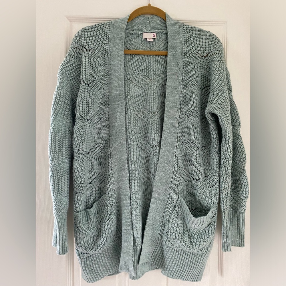 SO Green Cable Knit Cardigan Sweater